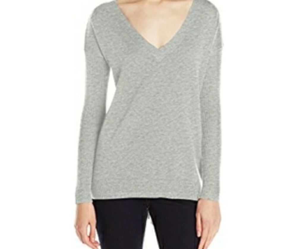 Gray detailed back lightweight v neck sweater